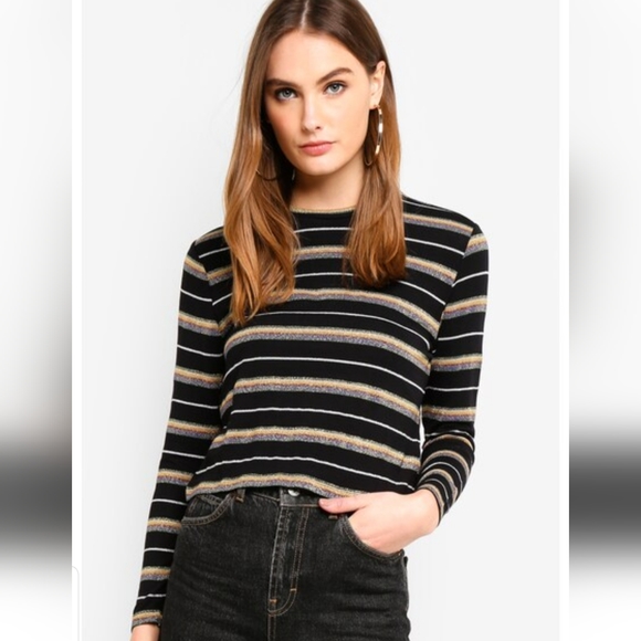 Topshop Glitter Stripe Top - Picture 2 of 6